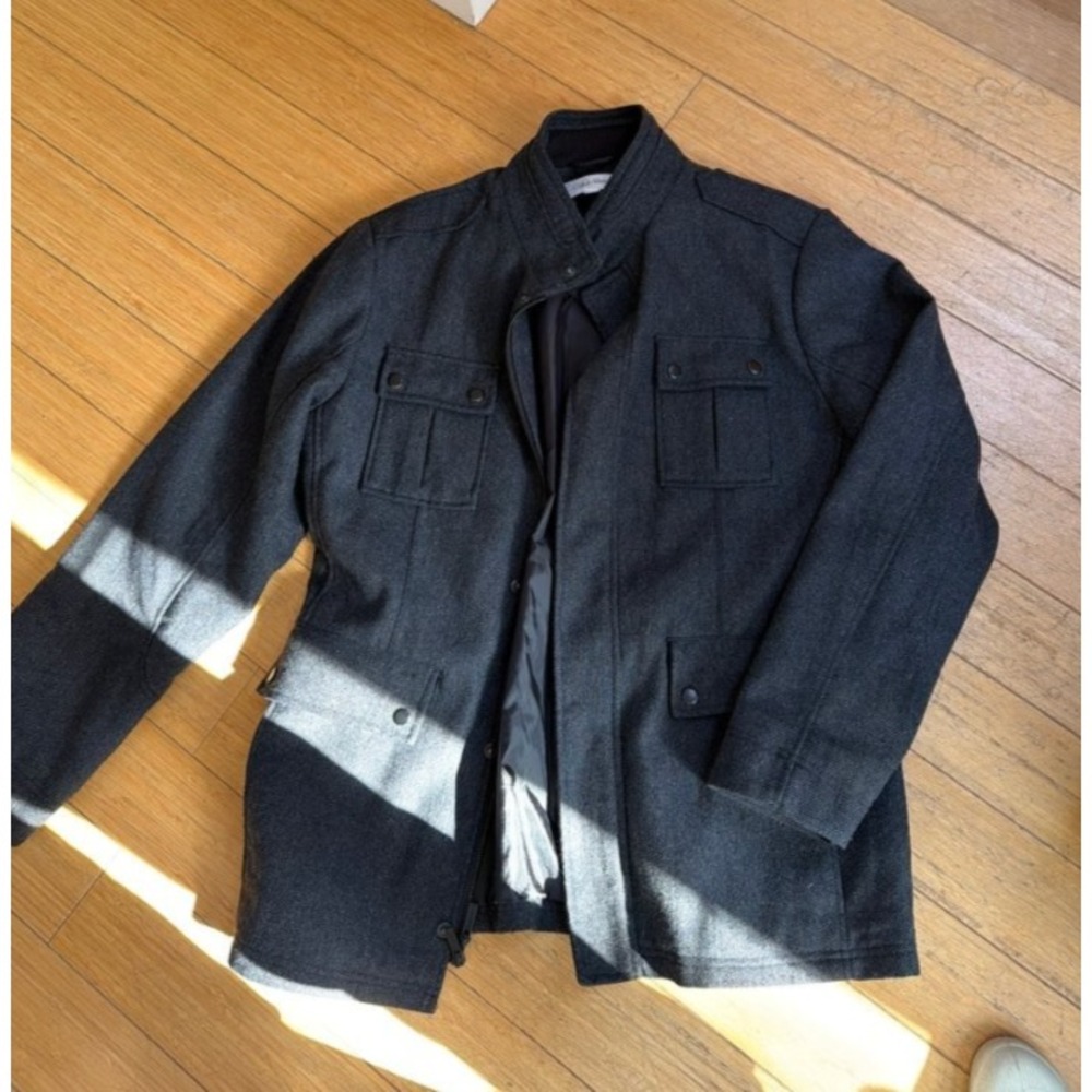 Calvin Klein Men's L Charcoal Wool Blend Overcoat Old Money Quiet Luxury Classic - Picture 3 of 4